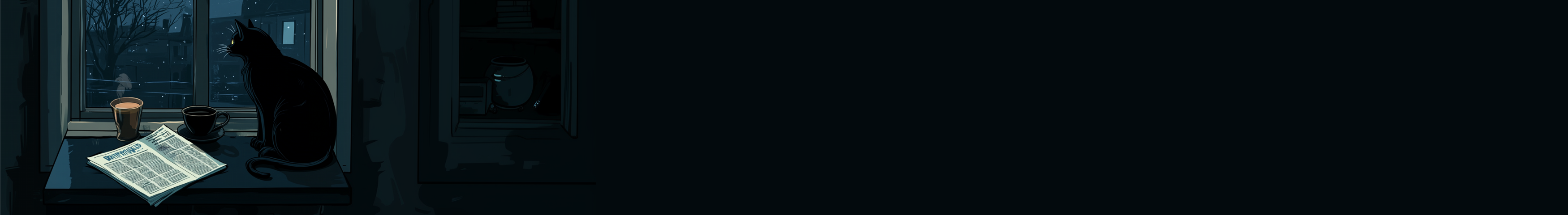 cat at window reads newspaper